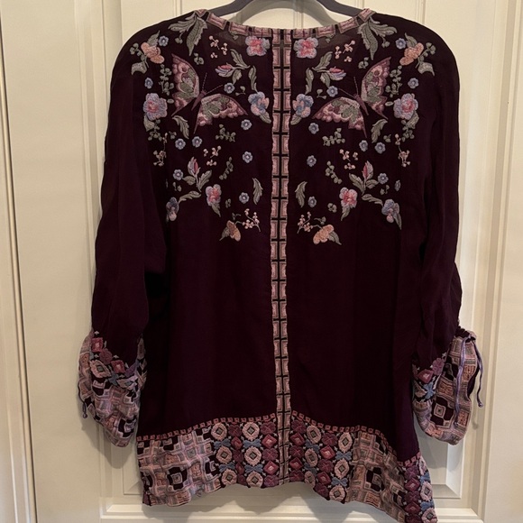 Johnny Was Women's Burgundy and Pink Floral Blouse - Picture 3 of 4